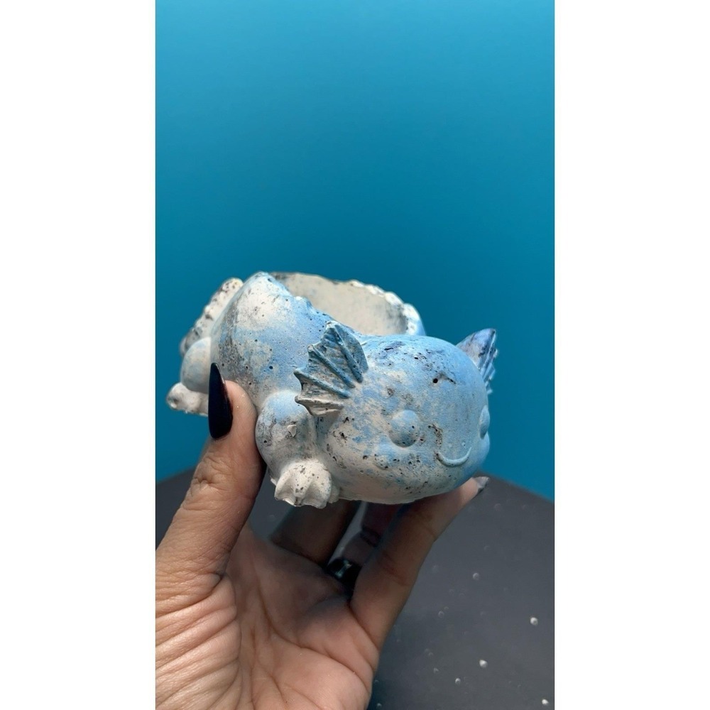 2 Axolotl  Concrete Planter Blue– Handmade Cement Succulent Plant  Pot, Handmade - Picture 3 of 12